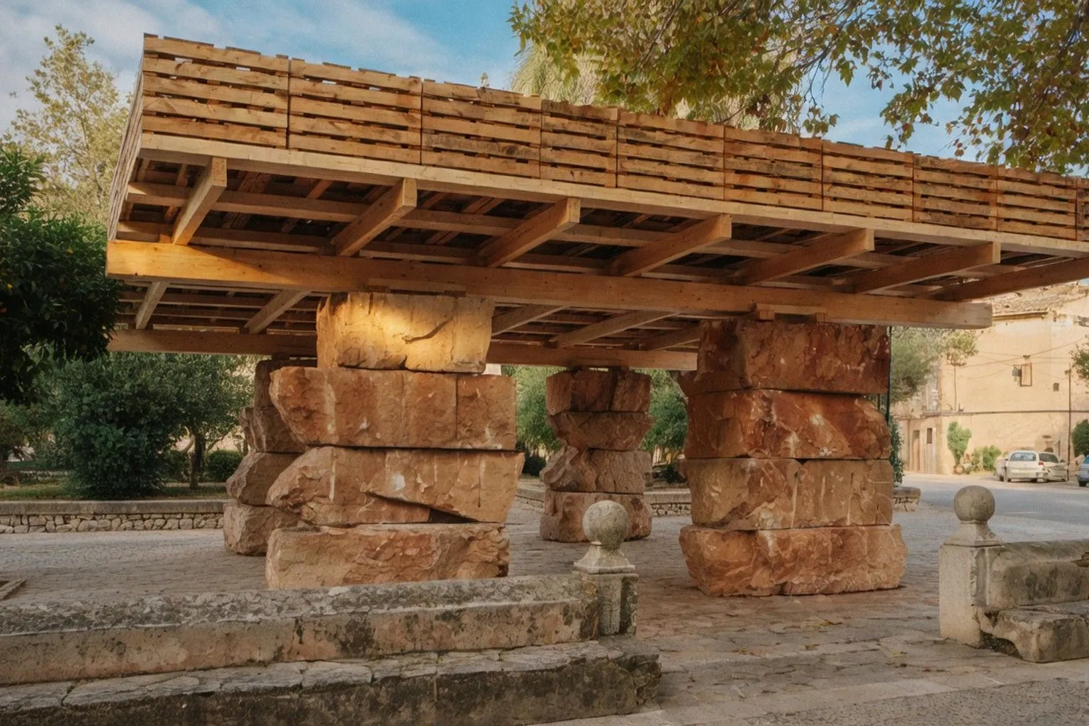 À Majorque, Aulets Arquitectes sublime la pierre brute sous une toiture de palettes recyclées