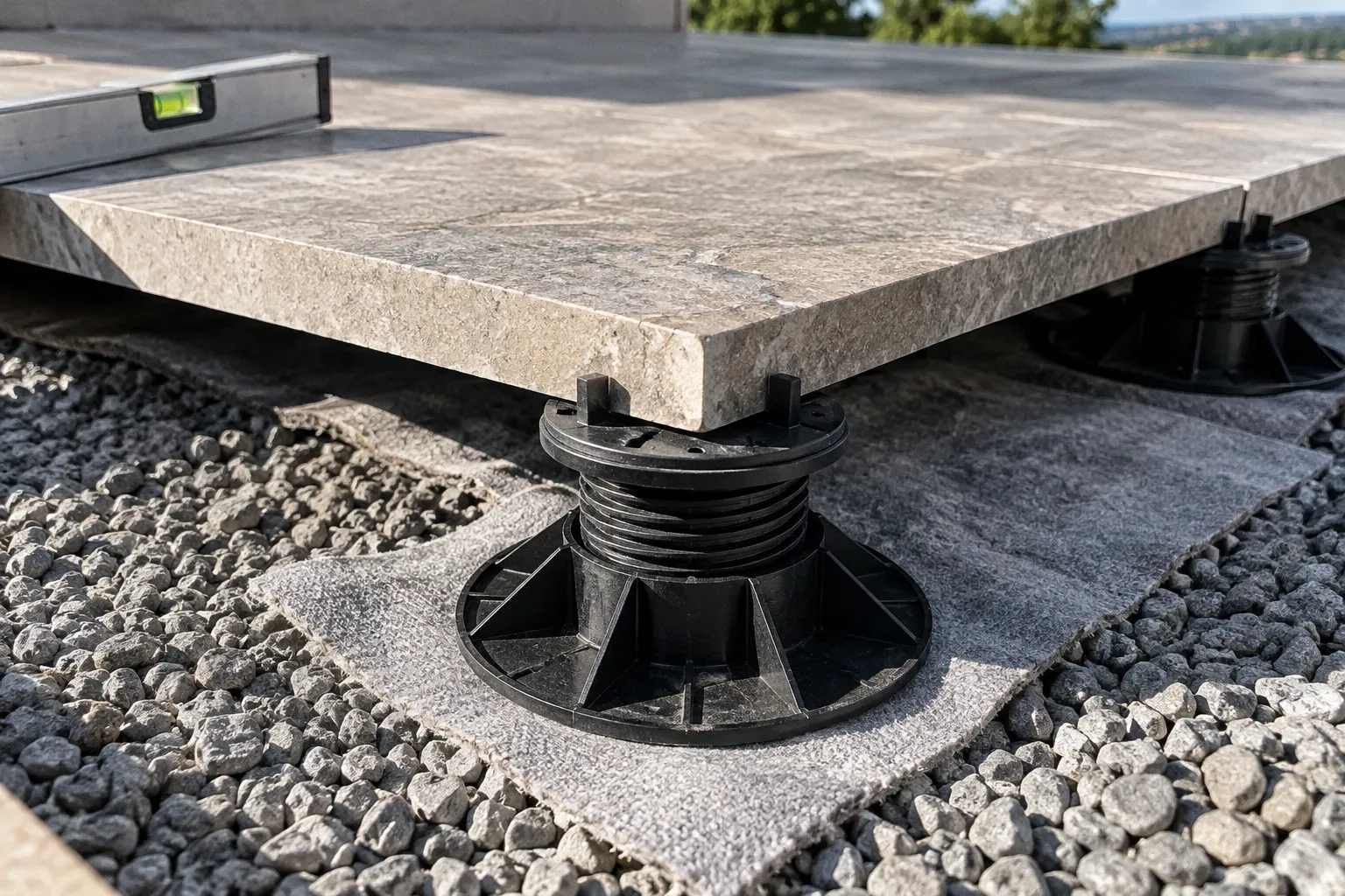 Étanchéité de terrasse en pierre naturelle sur plots : les étapes