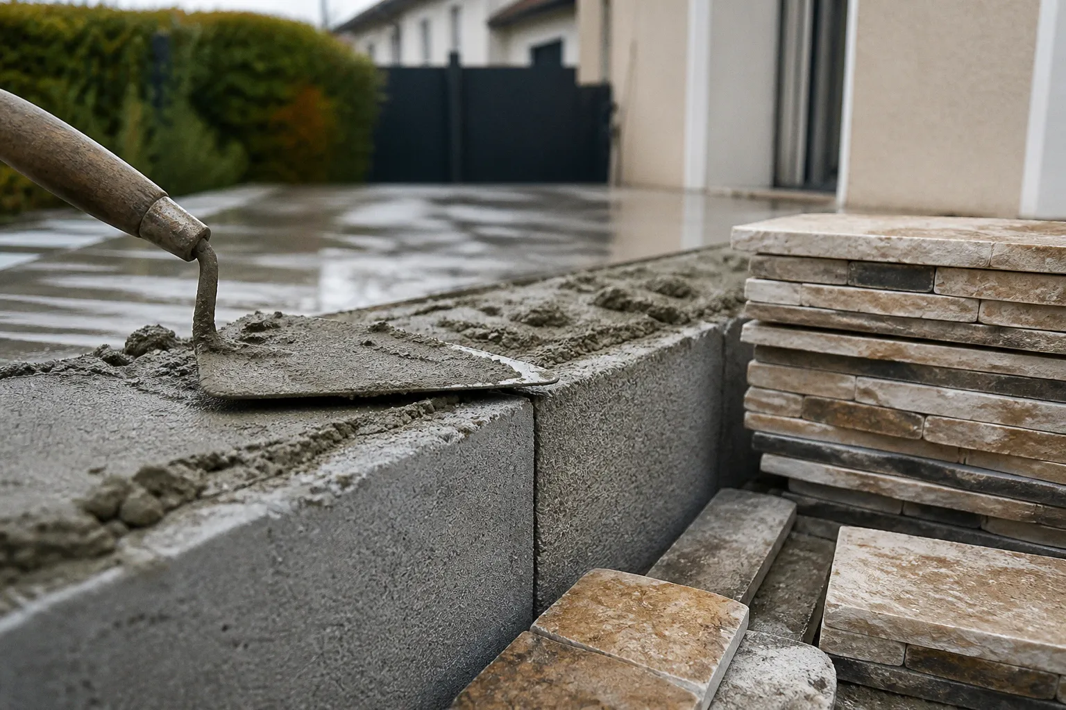 Muret en parpaing habillé de pierre : plan de réalisation