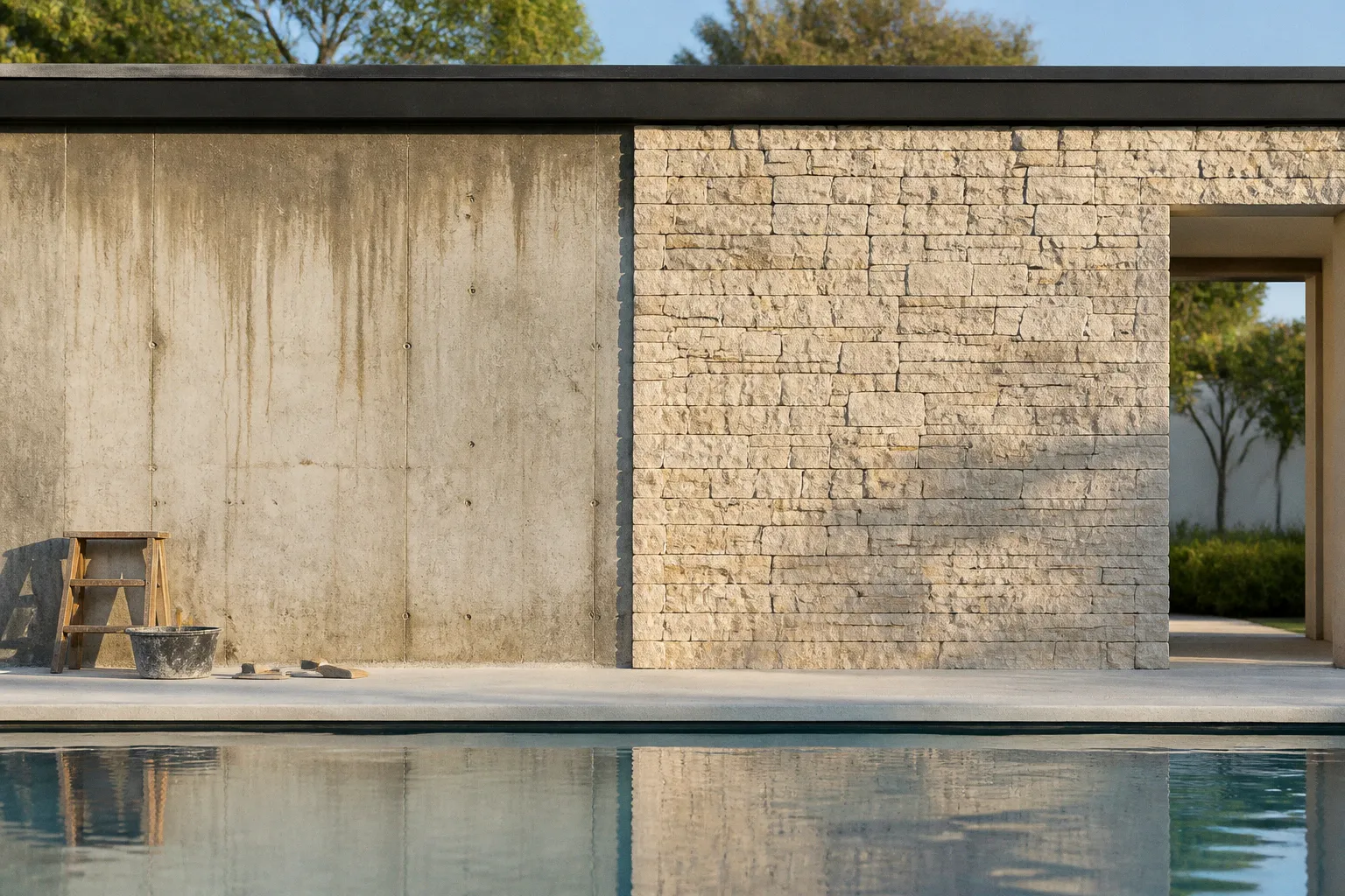 Parement en pierre sur pool house : le bilan avant-après