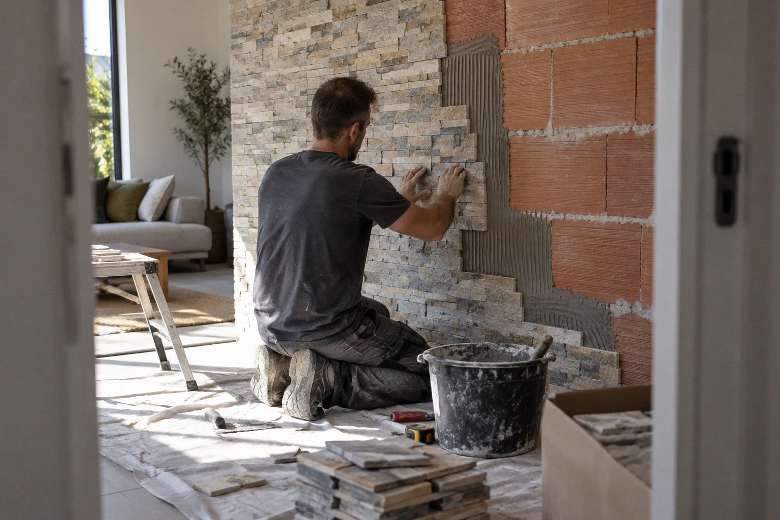 Parement mural intérieur : métamorphose avant après d'une pièce